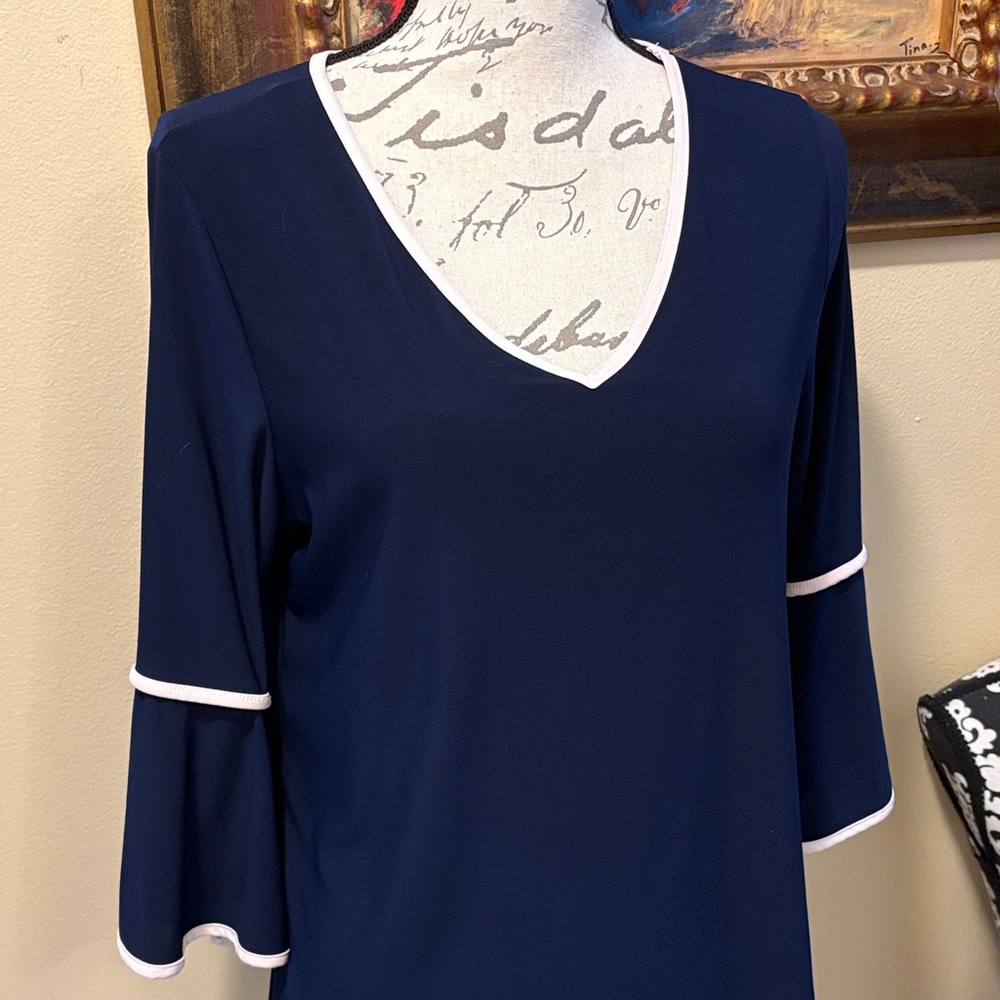 Faith and Joy Navy Blue Bell Sleeve Blouse - Picture 2 of 10